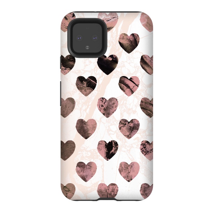 Pixel 4 StrongFit Pastel pink marble hearts pattern by Oana 