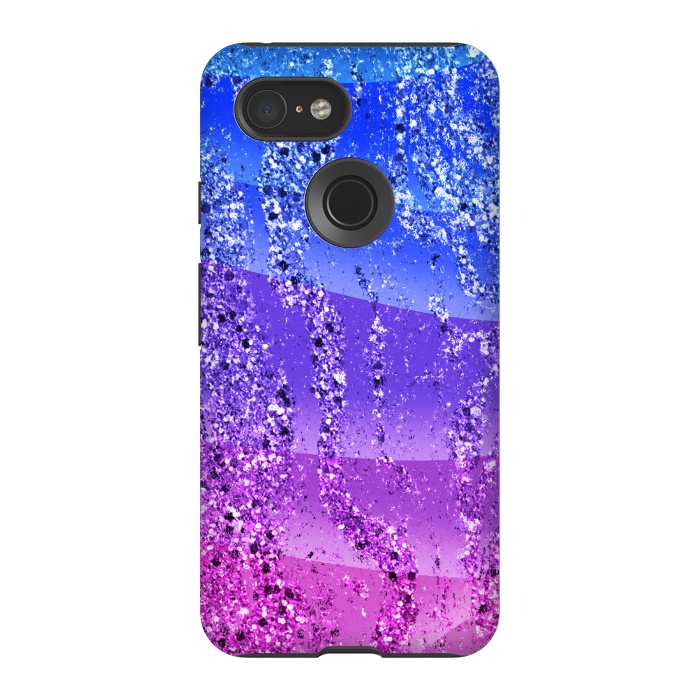 Pixel 3 StrongFit Blue purple gradient glitter waves by Oana 