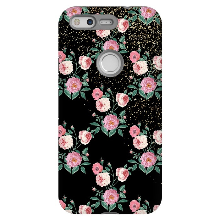 Pixel StrongFit Romantic peony floral and golden confetti design by InovArts