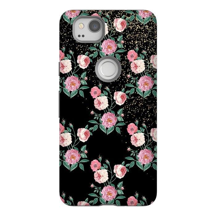 Pixel 2 StrongFit Romantic peony floral and golden confetti design by InovArts