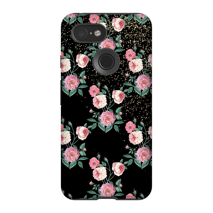 Pixel 3 StrongFit Romantic peony floral and golden confetti design by InovArts