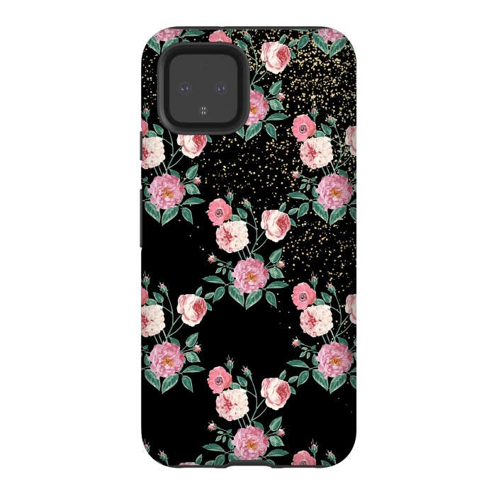 Pixel 4 StrongFit Romantic peony floral and golden confetti design by InovArts