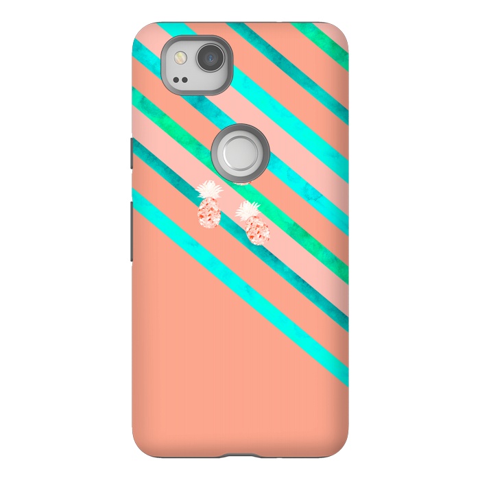 Pixel 2 StrongFit Peach and Blue Pineapple Stripes by Amaya Brydon