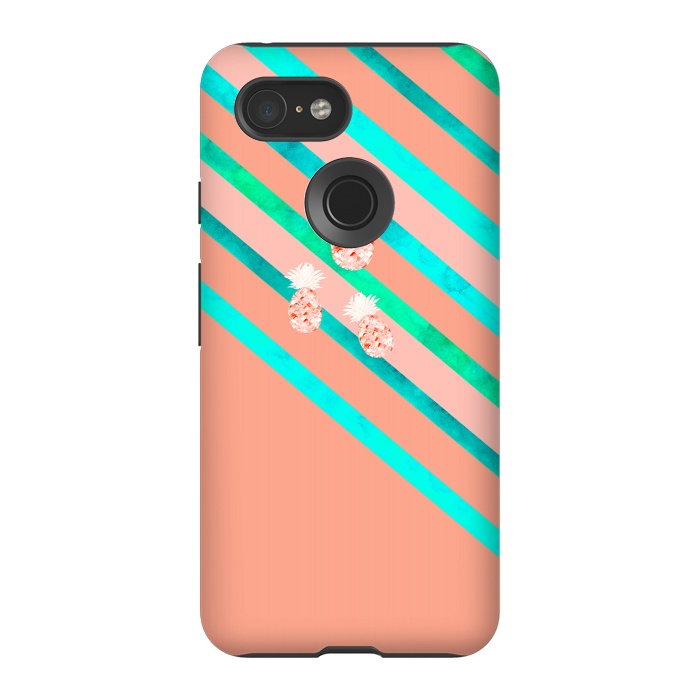 Pixel 3 StrongFit Peach and Blue Pineapple Stripes by Amaya Brydon