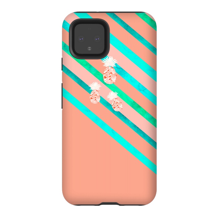 Pixel 4 StrongFit Peach and Blue Pineapple Stripes by Amaya Brydon