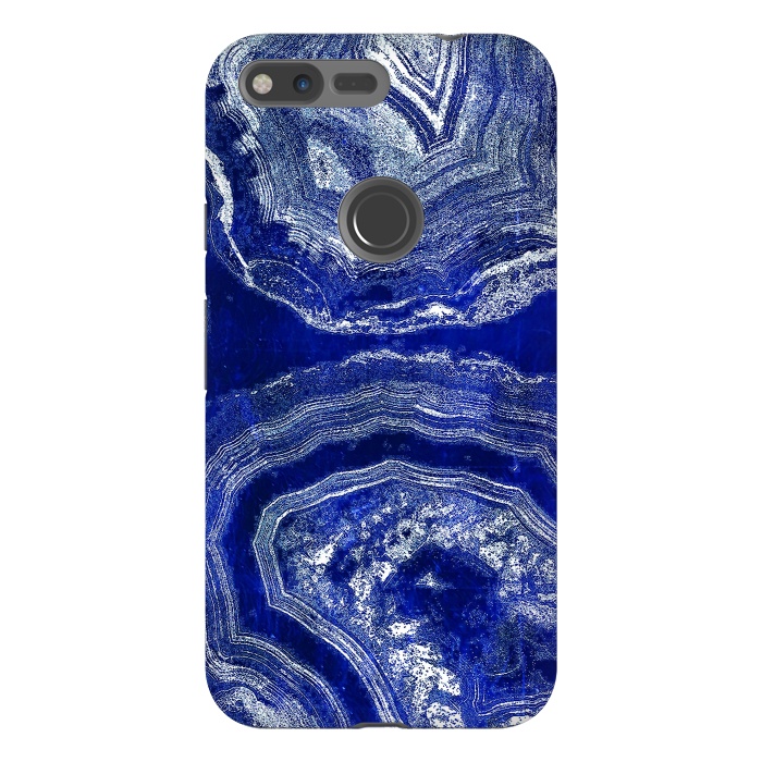 Pixel XL StrongFit Indigo blue agate marble art by Oana 