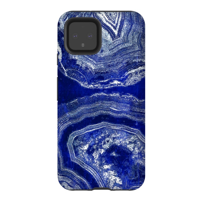 Pixel 4 StrongFit Indigo blue agate marble art by Oana 