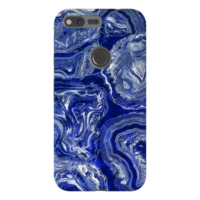 Pixel XL StrongFit Metallic indigo blue marble by Oana 