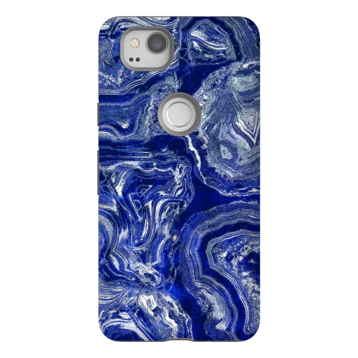 Pixel 2 StrongFit Metallic indigo blue marble by Oana 