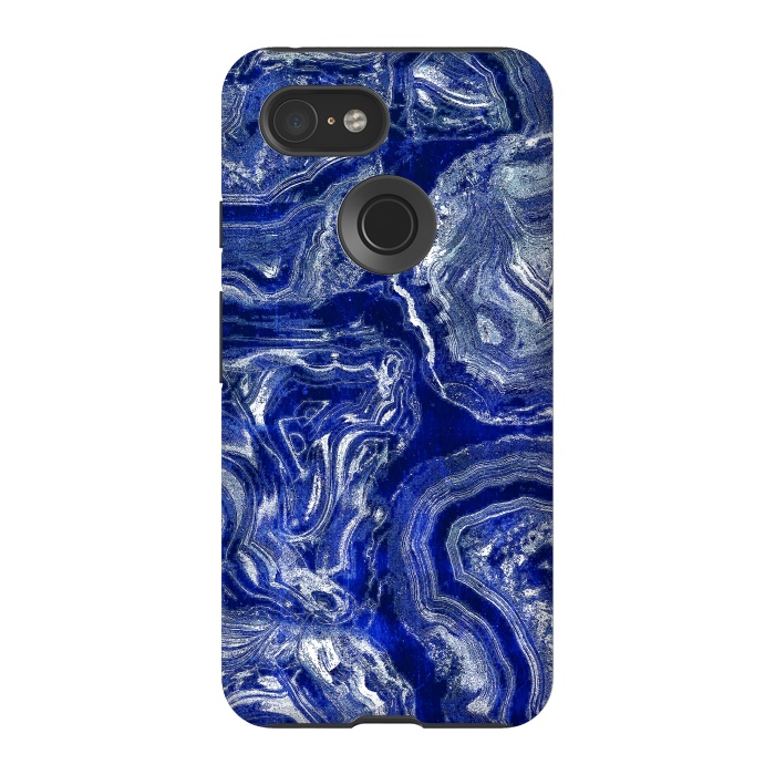 Pixel 3 StrongFit Metallic indigo blue marble by Oana 