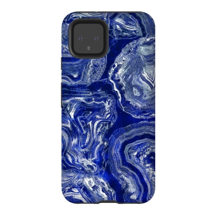 Pixel 4 StrongFit Metallic indigo blue marble by Oana 
