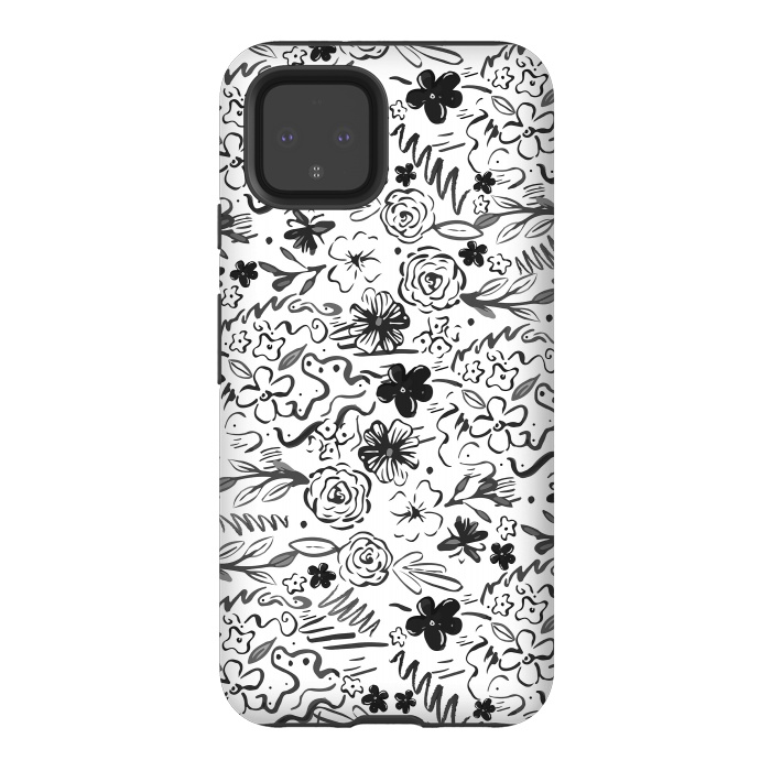 Pixel 4 StrongFit Stylish abstract brush strokes and floral doodles design by InovArts