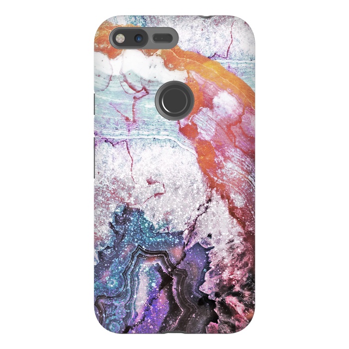 Pixel XL StrongFit Blue gold marble agate abstract art by Oana 