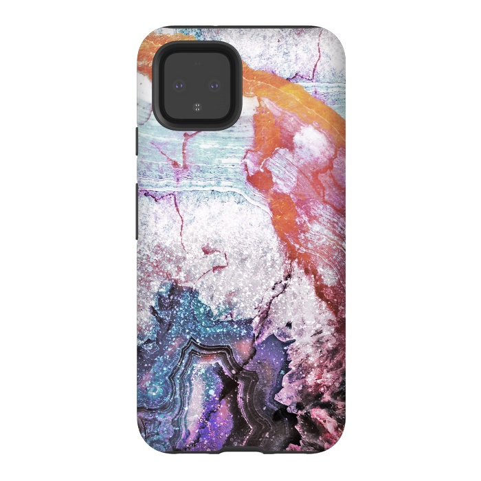 Pixel 4 StrongFit Blue gold marble agate abstract art by Oana 