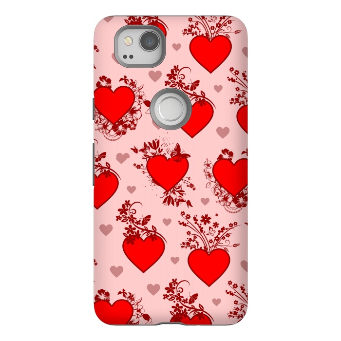 Pixel 2 StrongFit Valentine's Day Vintage Floral Hearts by BluedarkArt
