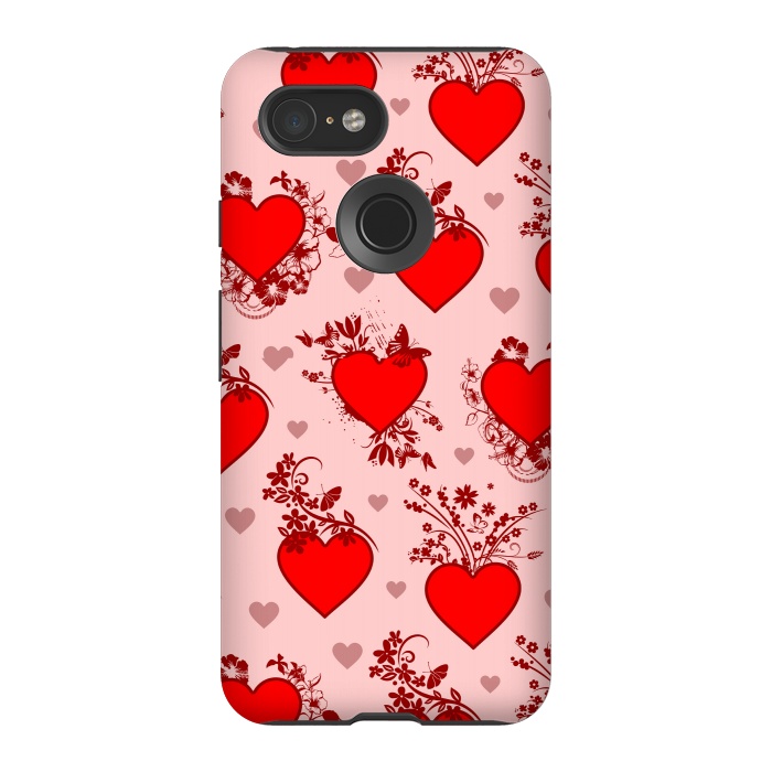 Pixel 3 StrongFit Valentine's Day Vintage Floral Hearts by BluedarkArt