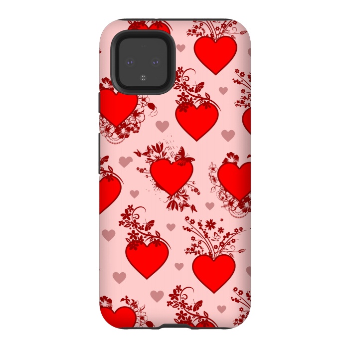 Pixel 4 StrongFit Valentine's Day Vintage Floral Hearts by BluedarkArt