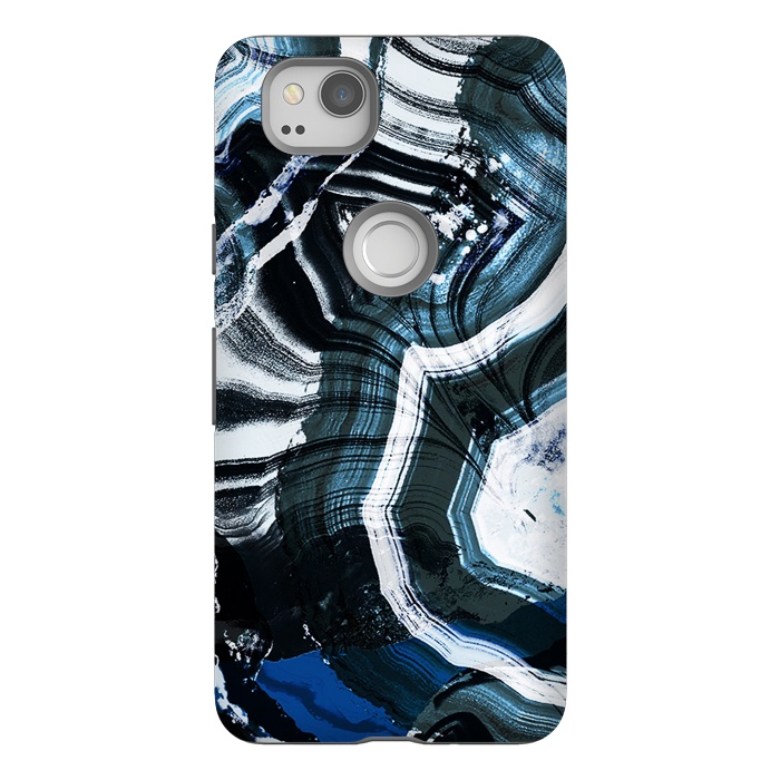 Pixel 2 StrongFit Dark blue ink brushed agata marble by Oana 