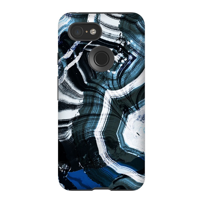 Pixel 3 StrongFit Dark blue ink brushed agata marble by Oana 