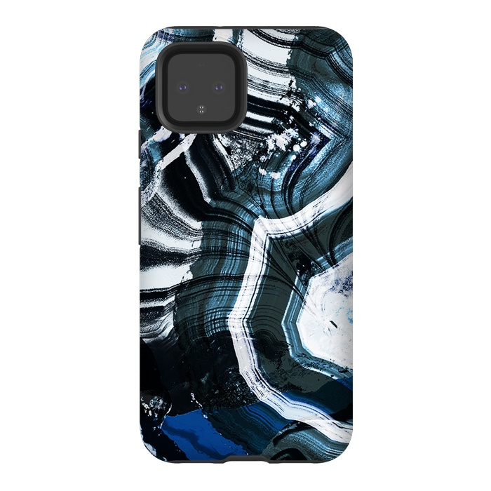 Pixel 4 StrongFit Dark blue ink brushed agata marble by Oana 
