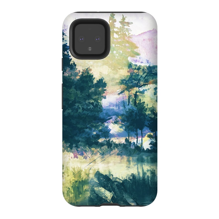 Pixel 4 StrongFit Watercolor painted forest landscape by Oana 