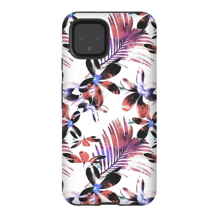 Pixel 4 StrongFit Pink purple tropical hibiscus and palm leaves by Oana 