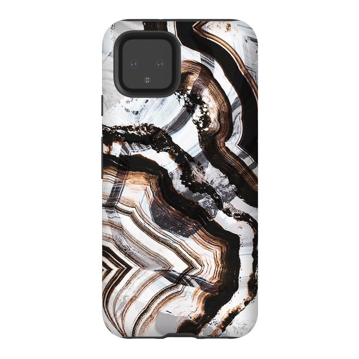 Pixel 4 StrongFit Agate marble brown brushtroke stripes by Oana 