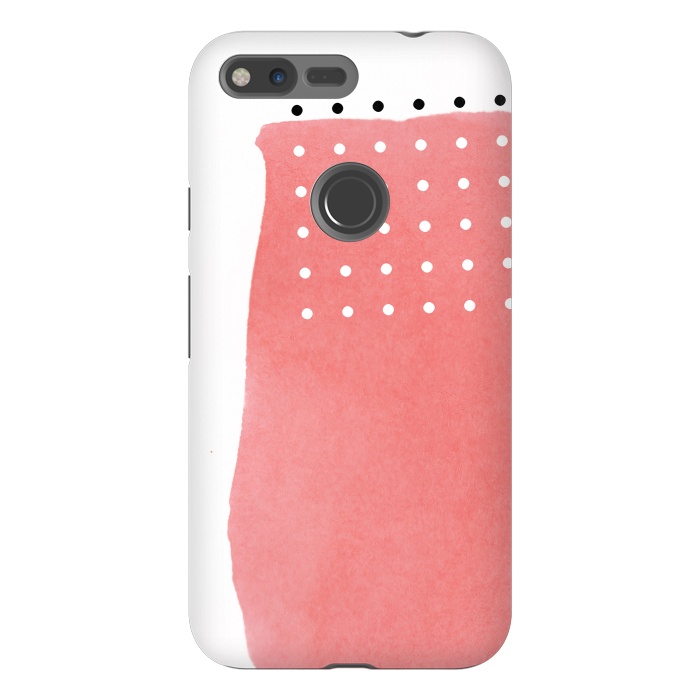 Pixel XL StrongFit Abstract Pink Watercolor Brushstroke with Black and White Polka Dots by amini54