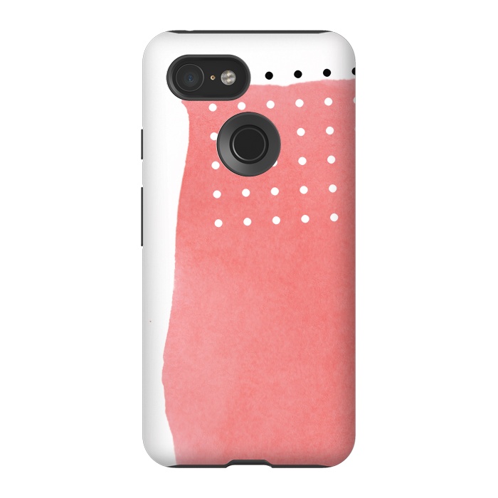 Pixel 3 StrongFit Abstract Pink Watercolor Brushstroke with Black and White Polka Dots by amini54
