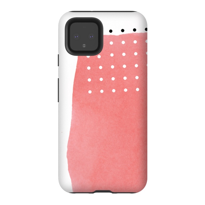 Pixel 4 StrongFit Abstract Pink Watercolor Brushstroke with Black and White Polka Dots by amini54