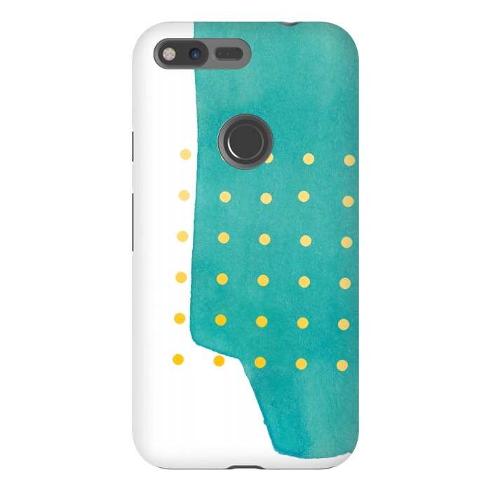 Pixel XL StrongFit Abstract Teal Watercolor Brushstroke with Yellow Polka Dots by amini54