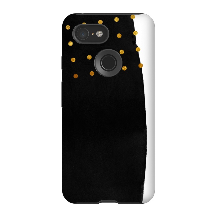 Pixel 3 StrongFit Black Abstract Watercolor Brushstroke with Gold Polka Dots by amini54