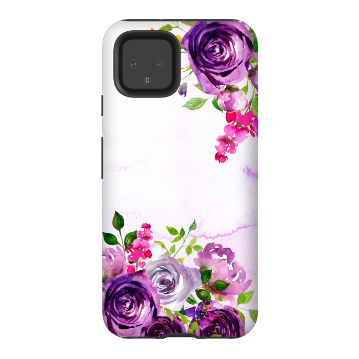 Pixel 4 StrongFit Hand drawn purple and pink florals by  Utart