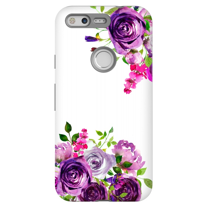 Pixel StrongFit Hand drawn purple and pink florals on white by  Utart