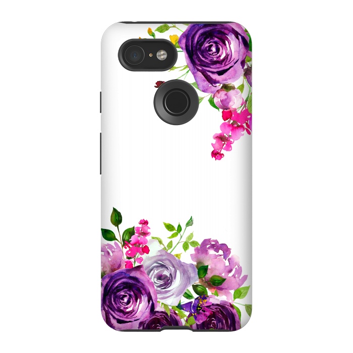 Pixel 3 StrongFit Hand drawn purple and pink florals on white by  Utart
