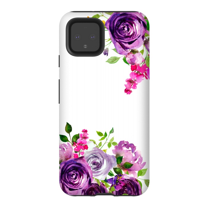 Pixel 4 StrongFit Hand drawn purple and pink florals on white by  Utart
