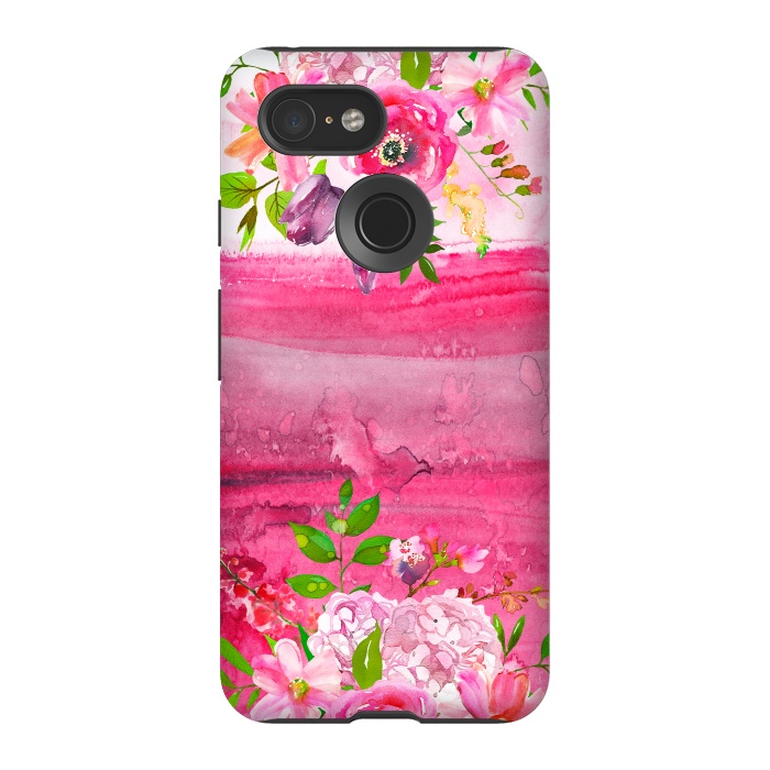 Pixel 3 StrongFit Pink watercolor florals by  Utart