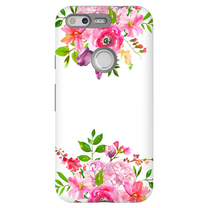 Pixel StrongFit Pink Watercolor florals on white by  Utart