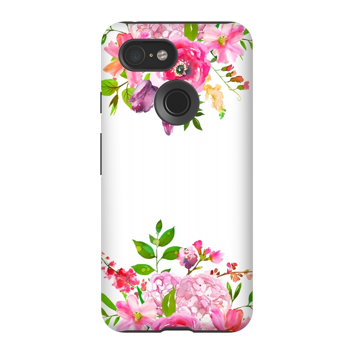 Pixel 3 StrongFit Pink Watercolor florals on white by  Utart