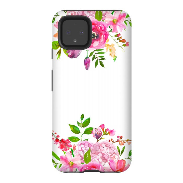 Pixel 4 StrongFit Pink Watercolor florals on white by  Utart