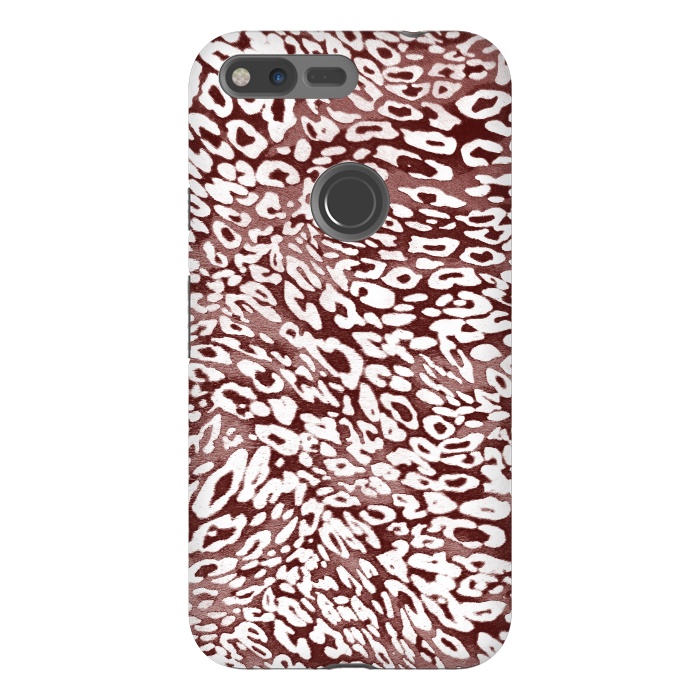 Pixel XL StrongFit White leopard print spots on burgundy by Oana 