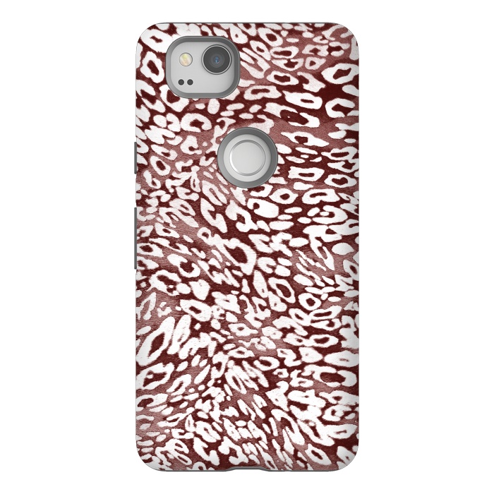 Pixel 2 StrongFit White leopard print spots on burgundy by Oana 