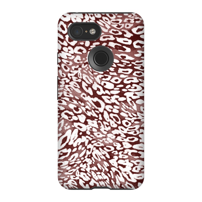 Pixel 3 StrongFit White leopard print spots on burgundy by Oana 