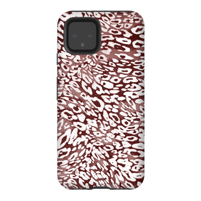 Pixel 4 StrongFit White leopard print spots on burgundy by Oana 