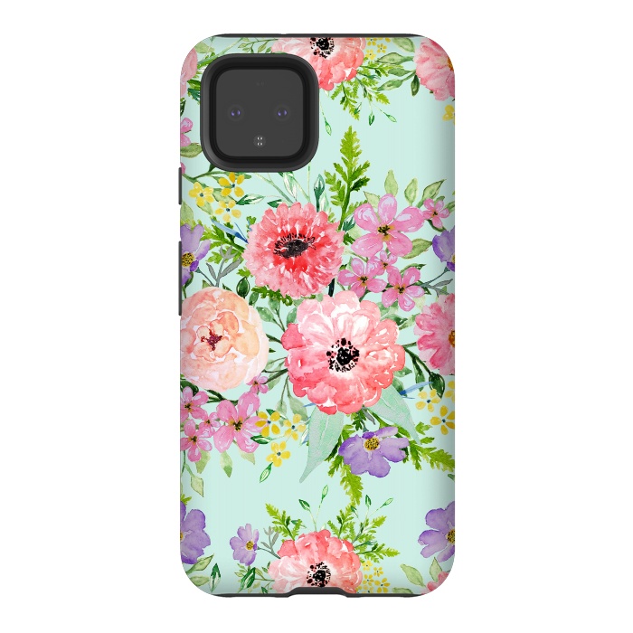 Pixel 4 StrongFit Blooming floral bouquet watercolor hand paint  by InovArts
