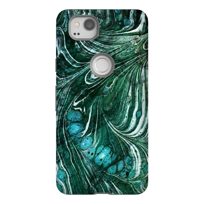Pixel 2 StrongFit Emerald green painted liquid marble by Oana 
