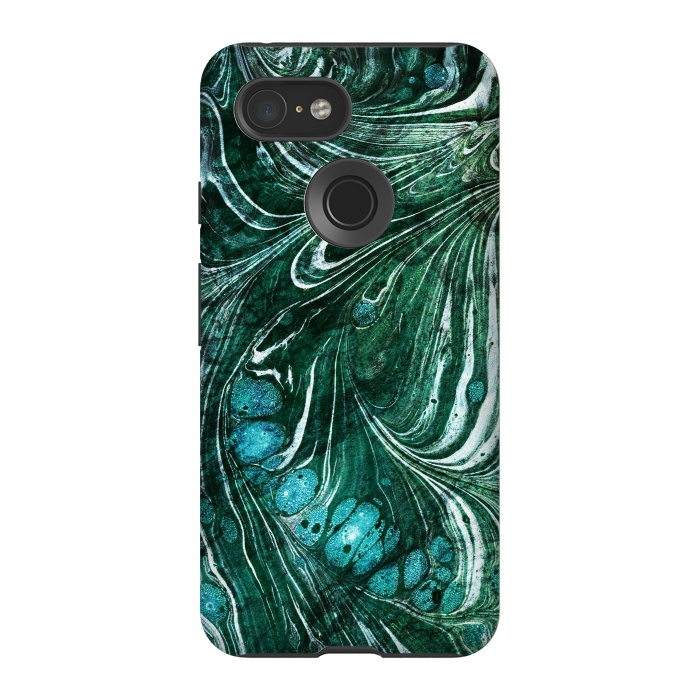 Pixel 3 StrongFit Emerald green painted liquid marble by Oana 