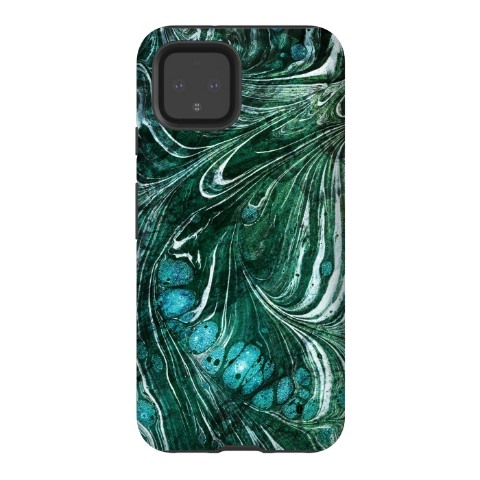 Pixel 4 StrongFit Emerald green painted liquid marble by Oana 