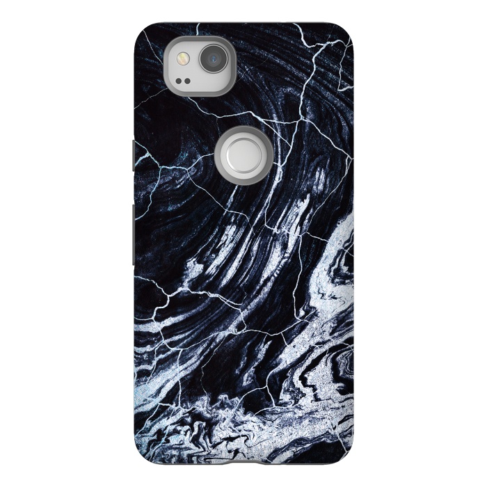 Pixel 2 StrongFit Dark navy cracked marble painting by Oana 