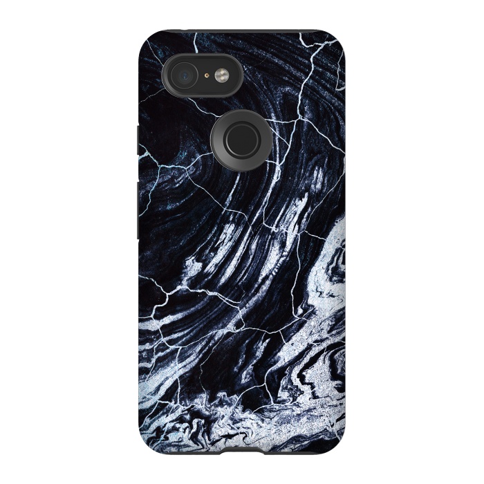 Pixel 3 StrongFit Dark navy cracked marble painting by Oana 